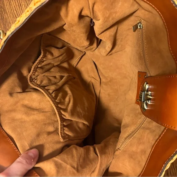 Patricia Nash | Manarola Raffia Tote Specialty Woven Straw Pink Brown Leather - Picture 8 of 12